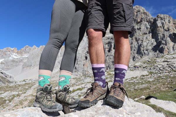 A couple of people standing on top of a mountain