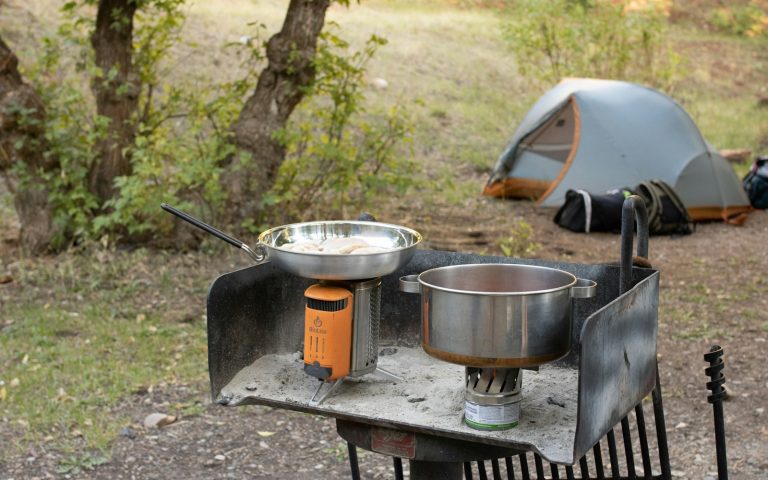 Cooking pot on a compact camping stove