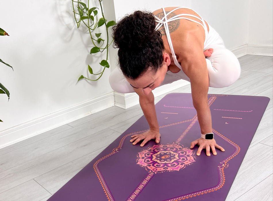 Close view of the grippy surface on a Liforme yoga mat