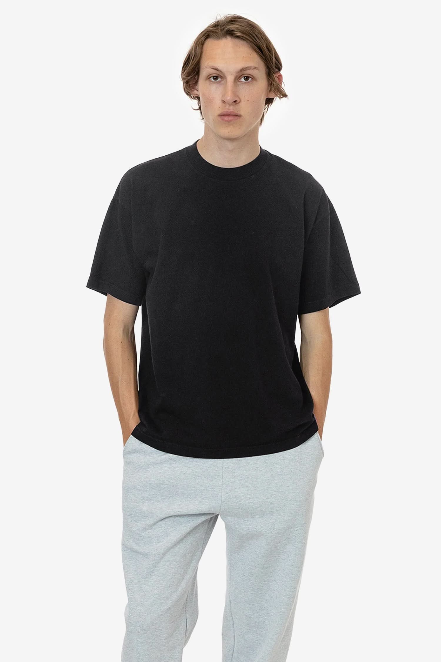 Los Angeles Apparel 1801 black T-shirt shown on a model