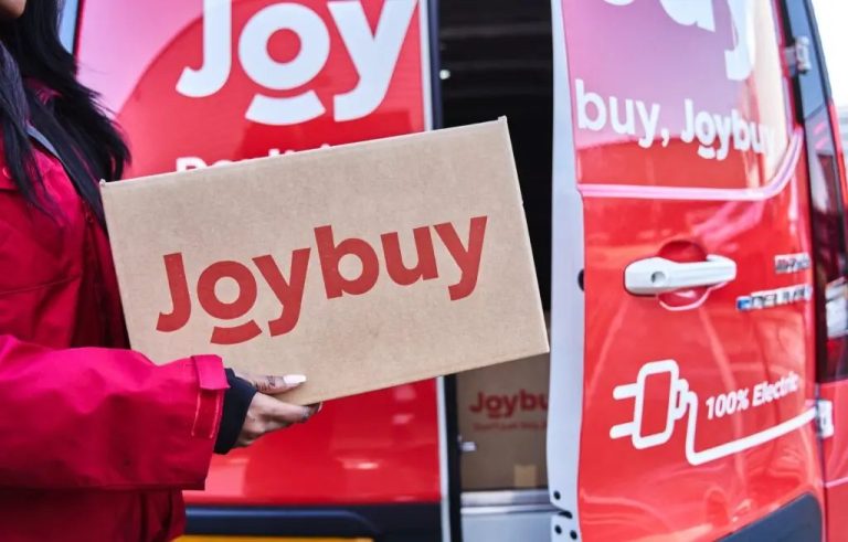 Joybuy electric delivery van loading a package in France